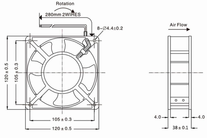 120x120x38 all metal AC fan drawing