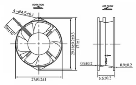 170x55mm all metal AC fan drawing