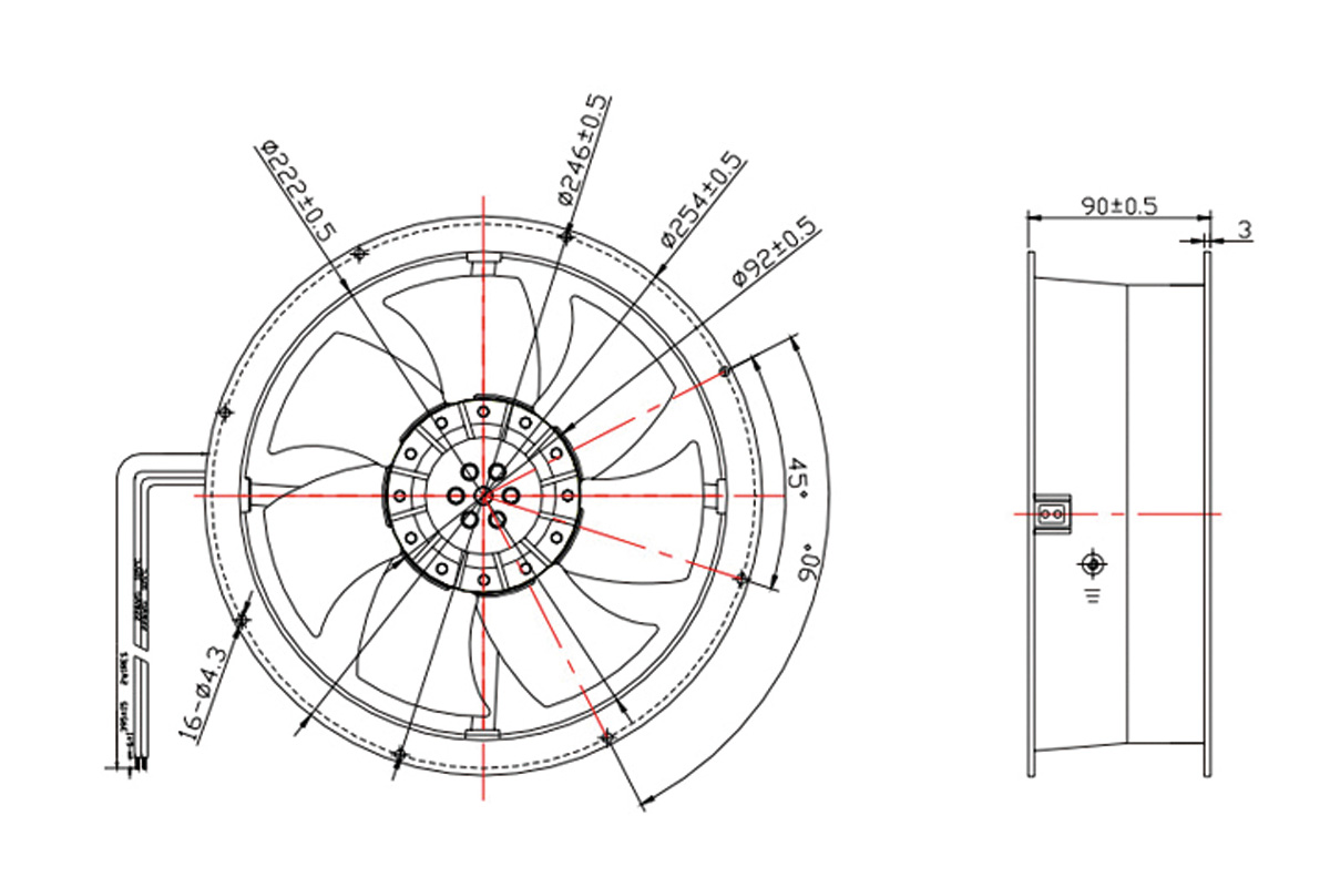 254x89mm all metal AC fan drawing